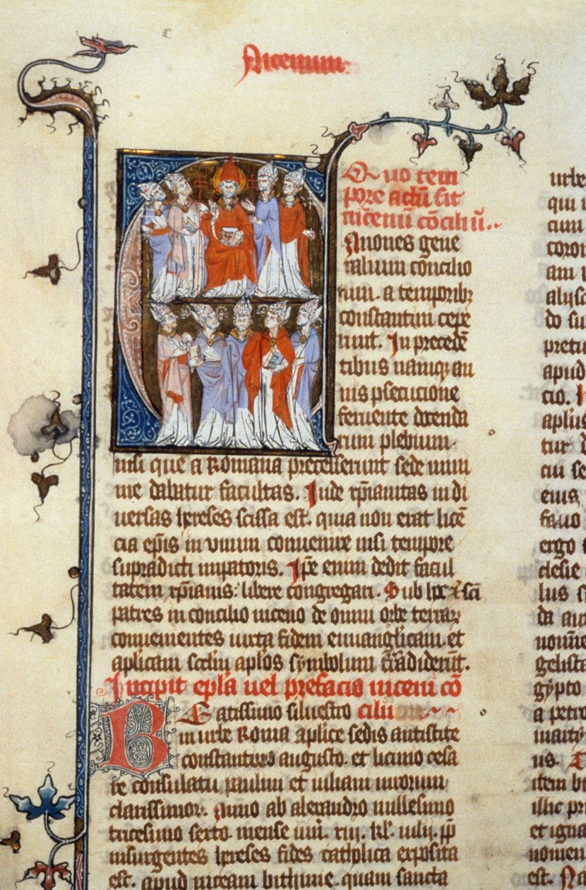 Concilie van Nicea - manuscriptverlichting (oude Latijnse vertaling van de eerste oecumenische concilies toegeschreven aan Isidorus), Middeleeuwen (ref. 365, 351r). B. Mr. Toulouse. Aanvraag voor toestemming bij de Gemeentelijke Bibliotheek van Toulouse (t door Unknown artist