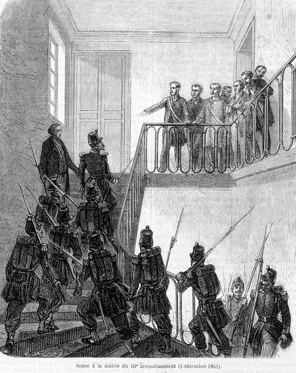 Staatsgreep: arrestatie van afgevaardigden in het stadhuis van het 10e arrondissement van Parijs op 2 december 1851. door Unknown artist