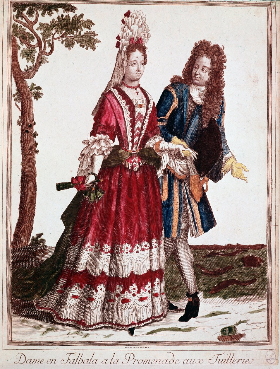 Koppel wandelt in de Tuilerieën, Parijs (Gravure) door Unknown artist