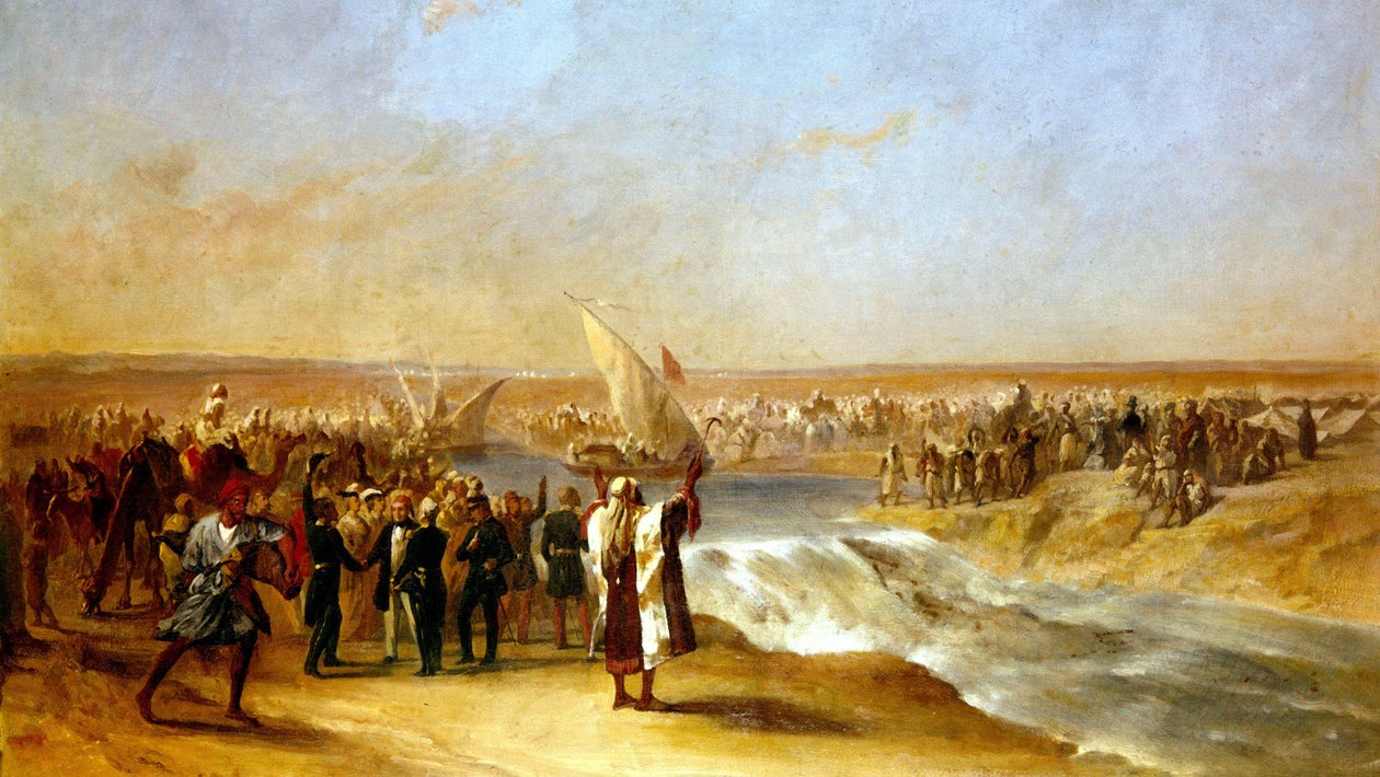 Het doorbreken van het laatste deel van het bassin in de Suezvlakte door Zijne Excellentie Ali Pascha op 15 augustus 1869 door Unknown