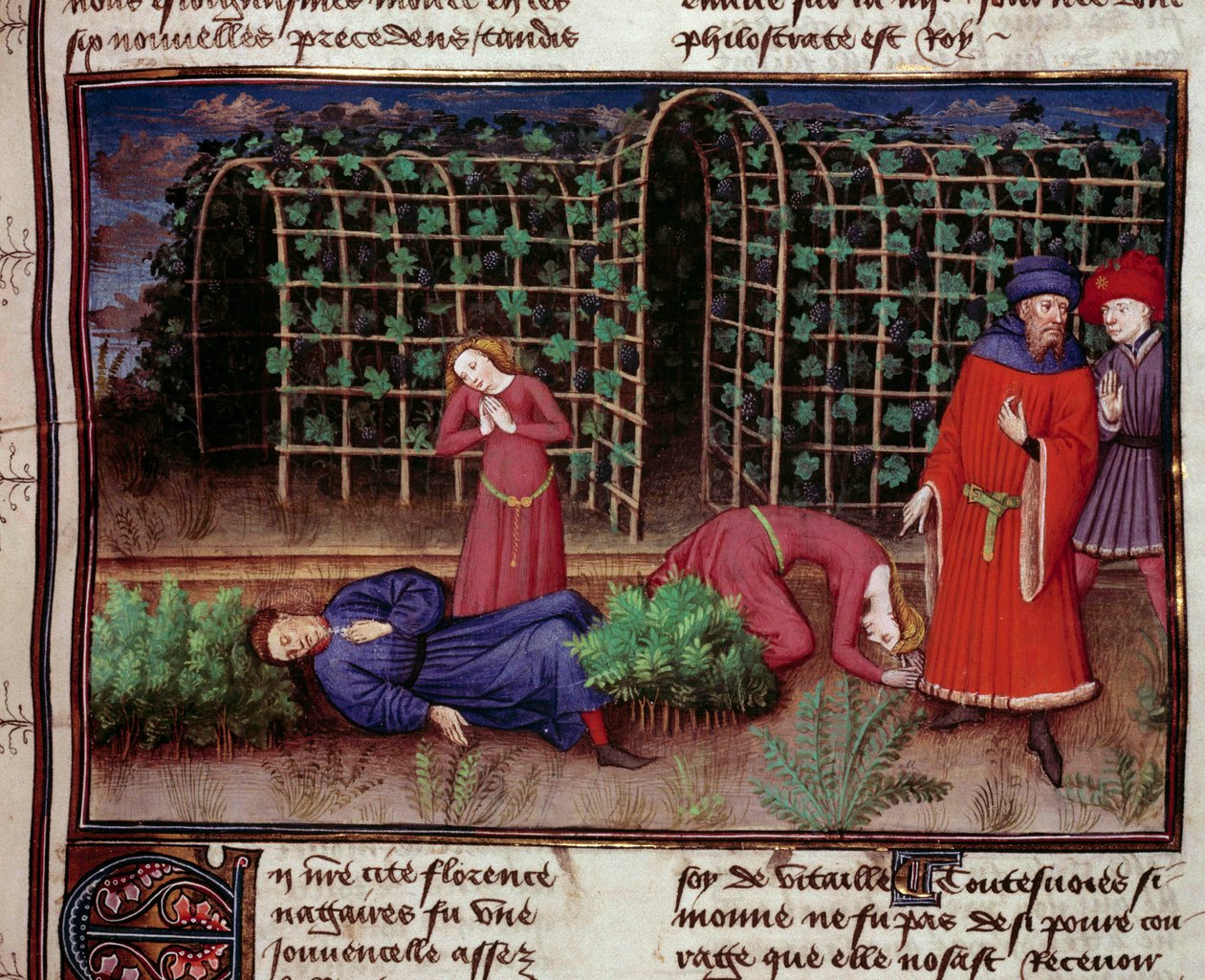 Dood Twee mensen gedood door de dood. Miniatuur uit Le Decameron door Unknown artist