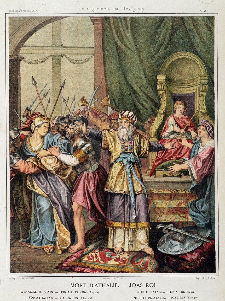 Dood van Athalia - Joas (Joasj) koning in "Histoire Sainte", ed. Hachette door Unknown artist