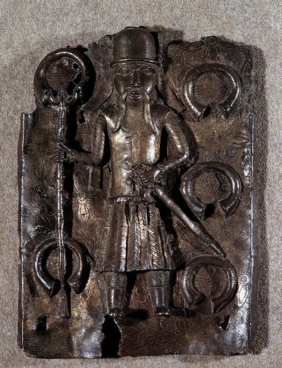 Decoratieve kunsten: koperen plaat gesneden door een Portugese krijger door Unknown artist