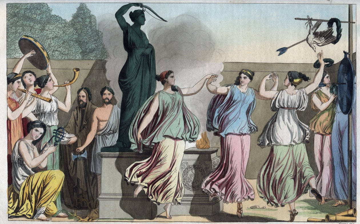 Delische dans op het feest van Diana of Artemis (godin van de jacht) - gravure uit 