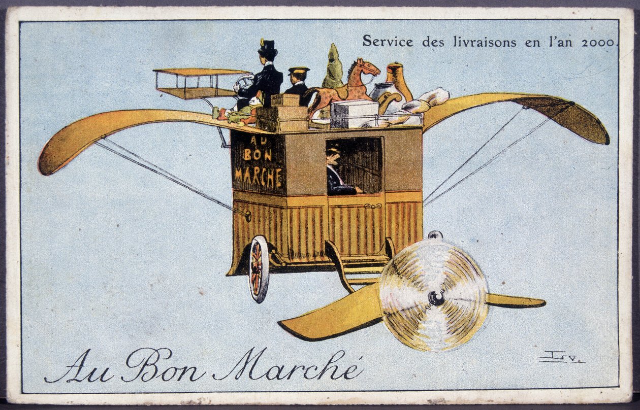 Bezorgdienst in het jaar 2000 - Bon Marché etiket, eind 19e eeuw door Unknown artist