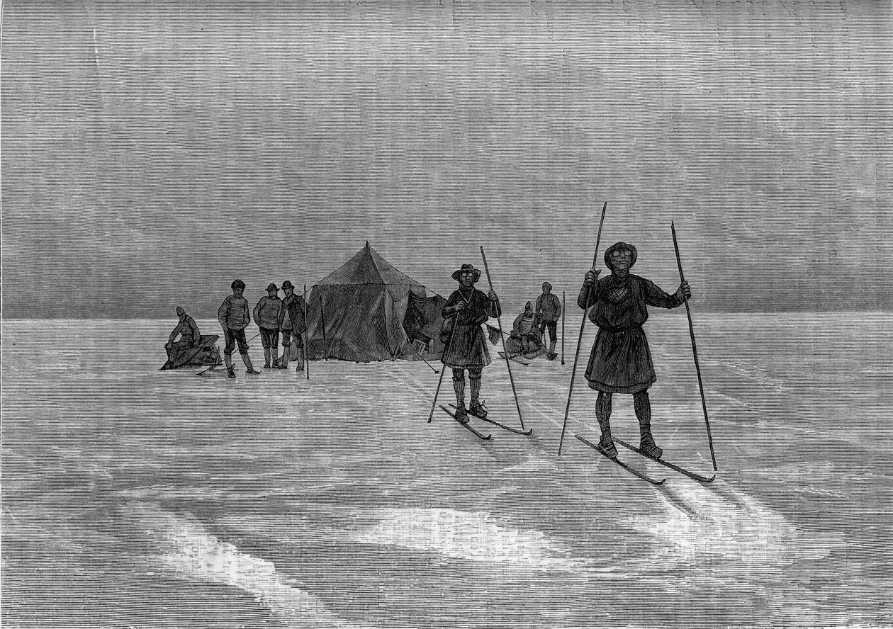 Vertrek van de Lappen op de Groenlandse ijskap. Gravure in 