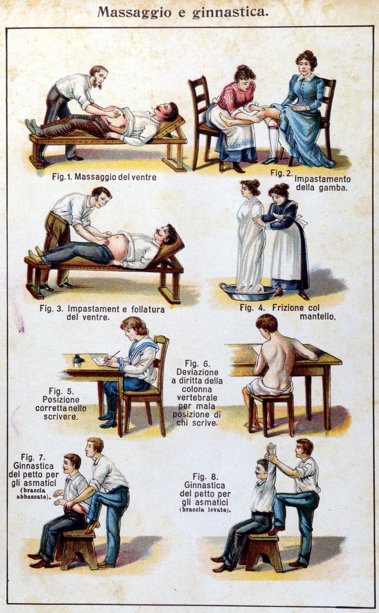 Beschrijving van verschillende soorten massage, wrijving en gymnastiekoefeningen voor astmatici. 19e eeuw door Unknown artist