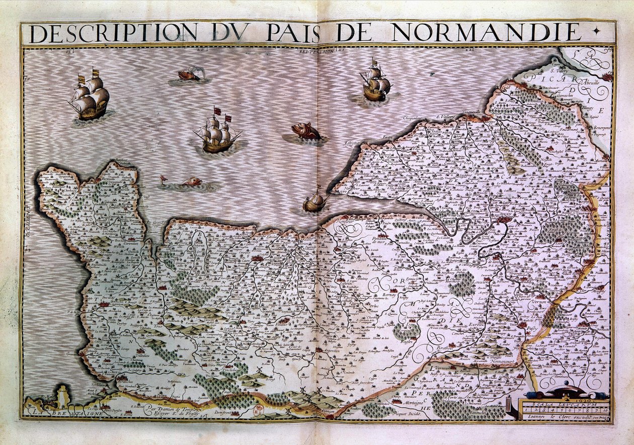 Beschrijving van het Normandische land. Kaart van de Normandië regio in 1620. door Unknown artist