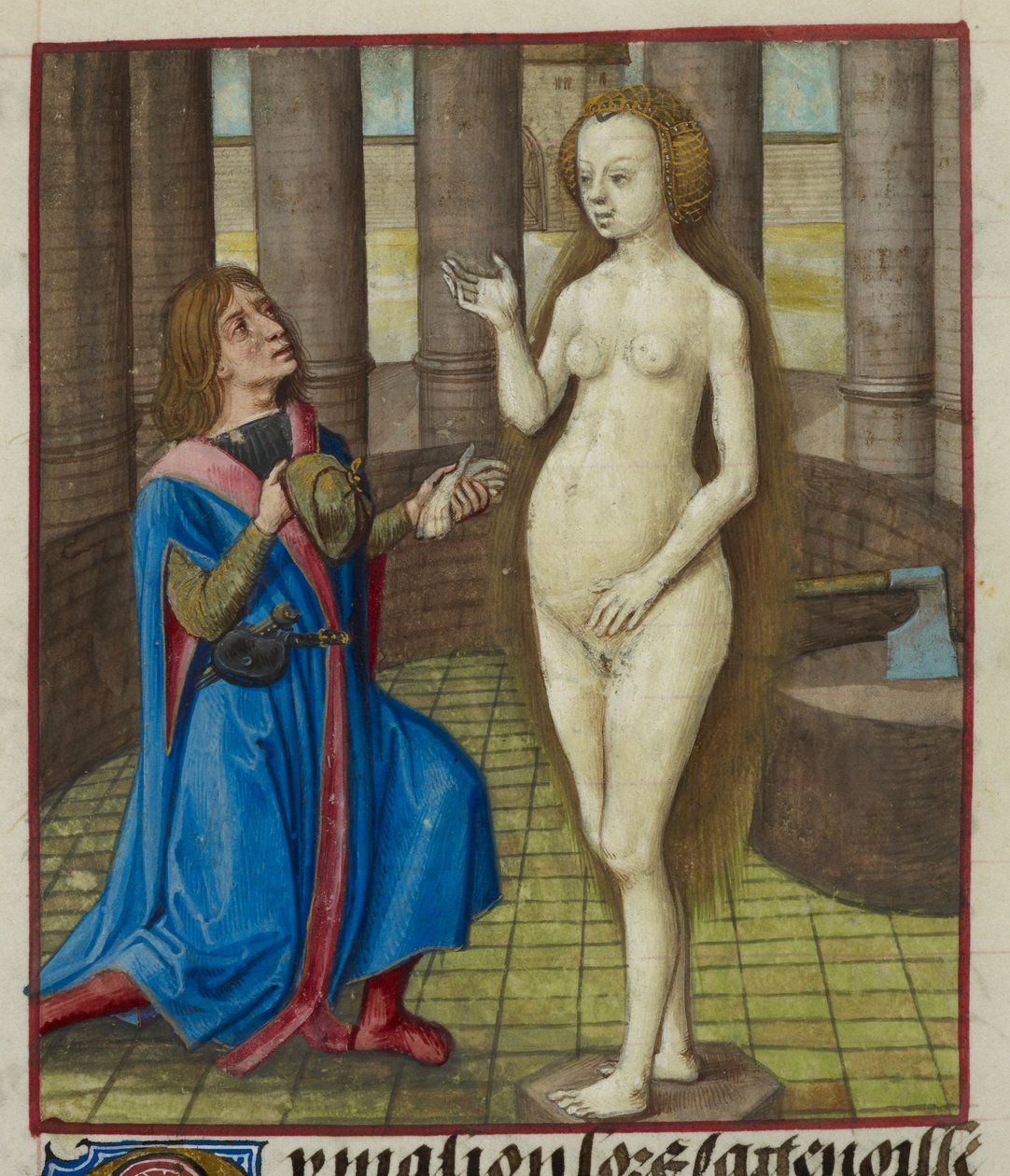 (detail) Pygmalion op zijn knieën, vraagt vergiffenis aan het standbeeld door Unknown artist