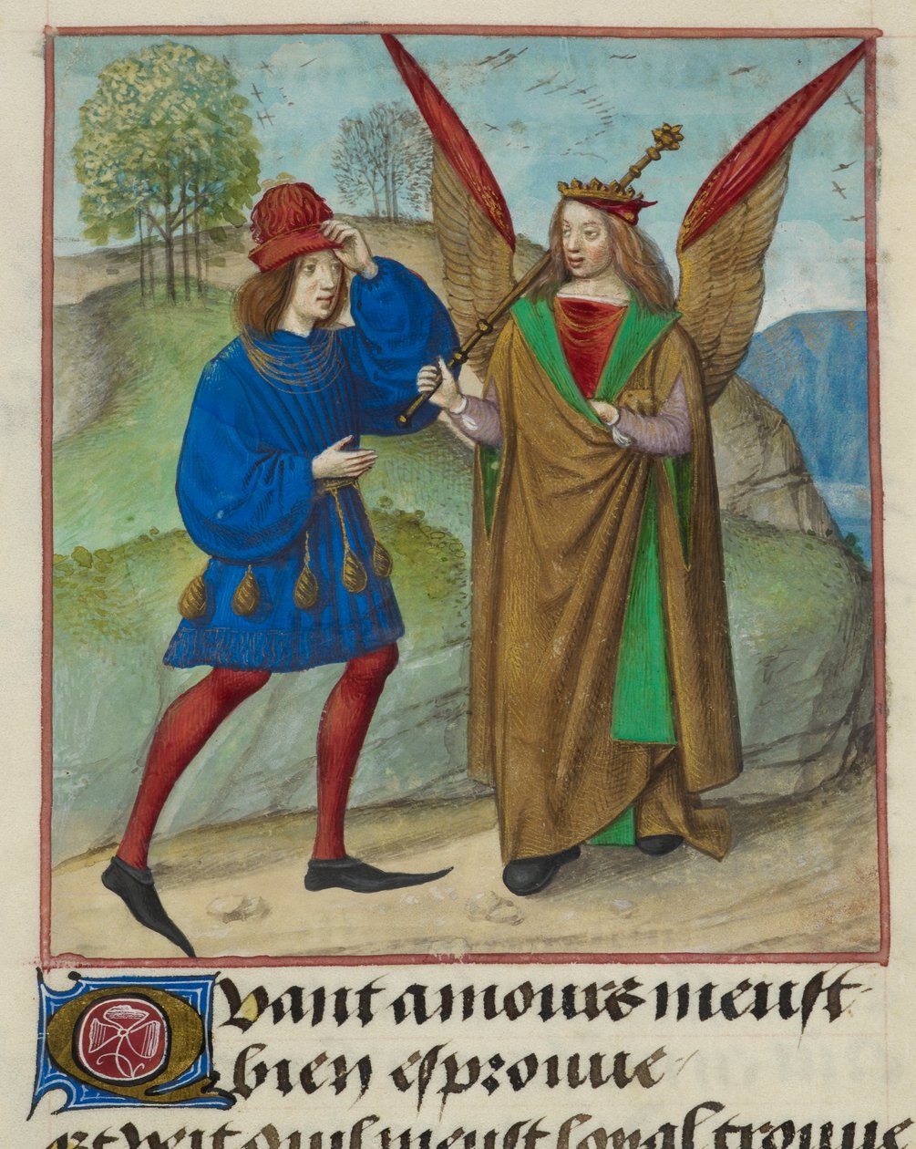 (detail) van een miniatuur van de Minnaar en Amour (Liefde), uit 