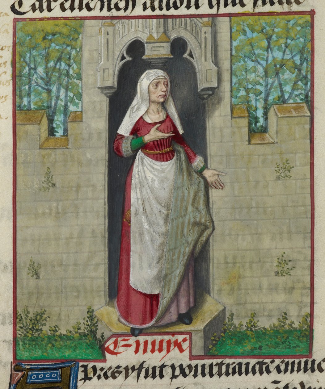 (detail) van een miniatuur van de allegorische figuur van Avarice, uit 