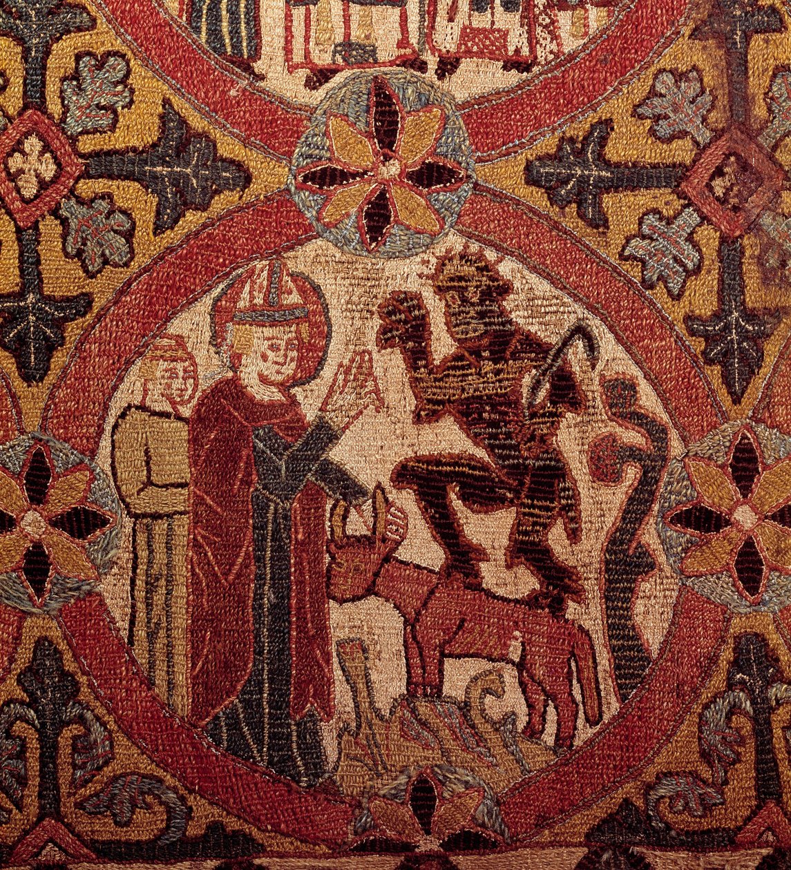 Detail van een borduurwerk dat de Verleiding van Sint Maarten uitbeeldt. IJslands wandtapijt. 1390-1403. Parijs, Nationaal Museum van de Middeleeuwen, Thermen van Cluny door Unknown artist