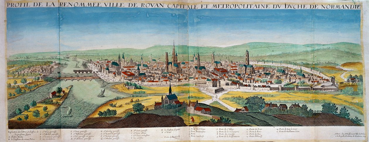 Gedetailleerd uitzicht op de stad Rouen in Normandië door Unknown artist