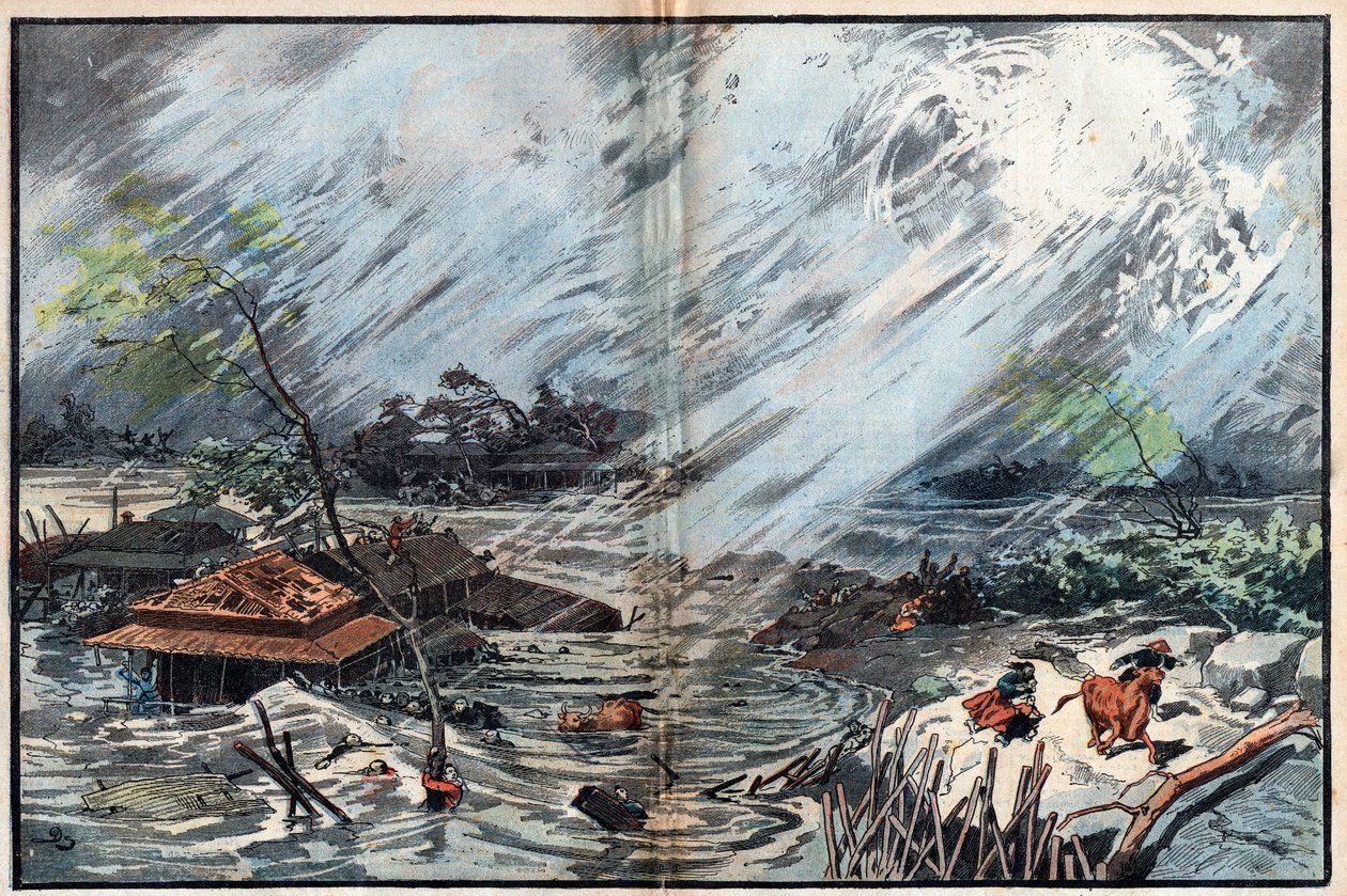 Verwoesting veroorzaakt door de tsunami in Sanriku, Japan door Unknown artist