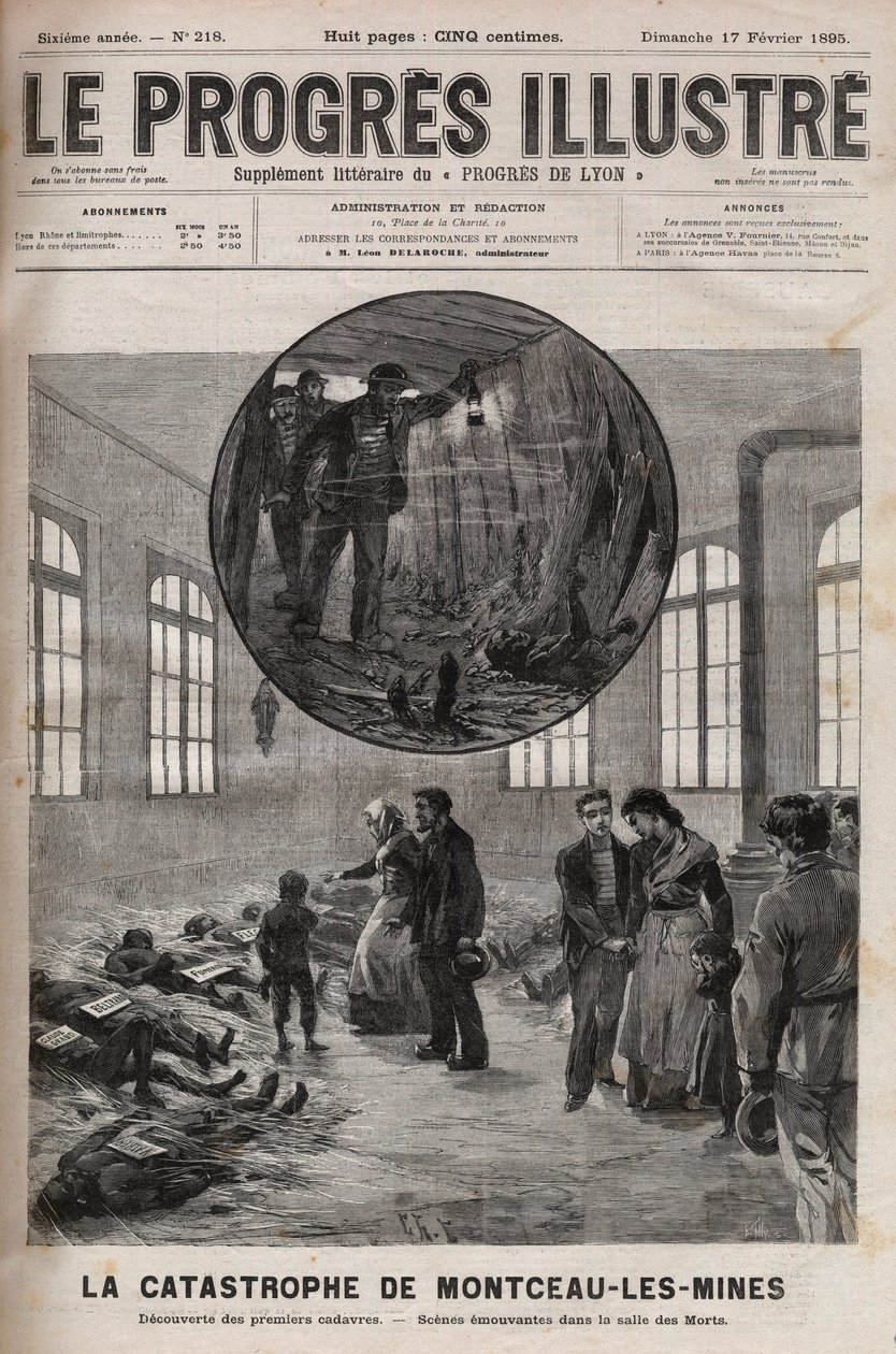 Ramp van de put Sainte Eugenie of ramp van Montceau les Mines (Montceau-les-Mines) in Bourgondië in 1895 - gravure in 