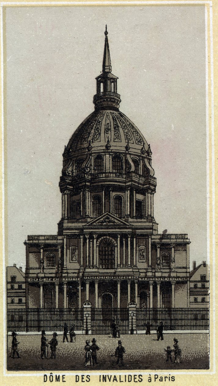 Koepel van Les Invalides in Parijs. Chromolithografie van het einde van de 19e eeuw door Unknown artist