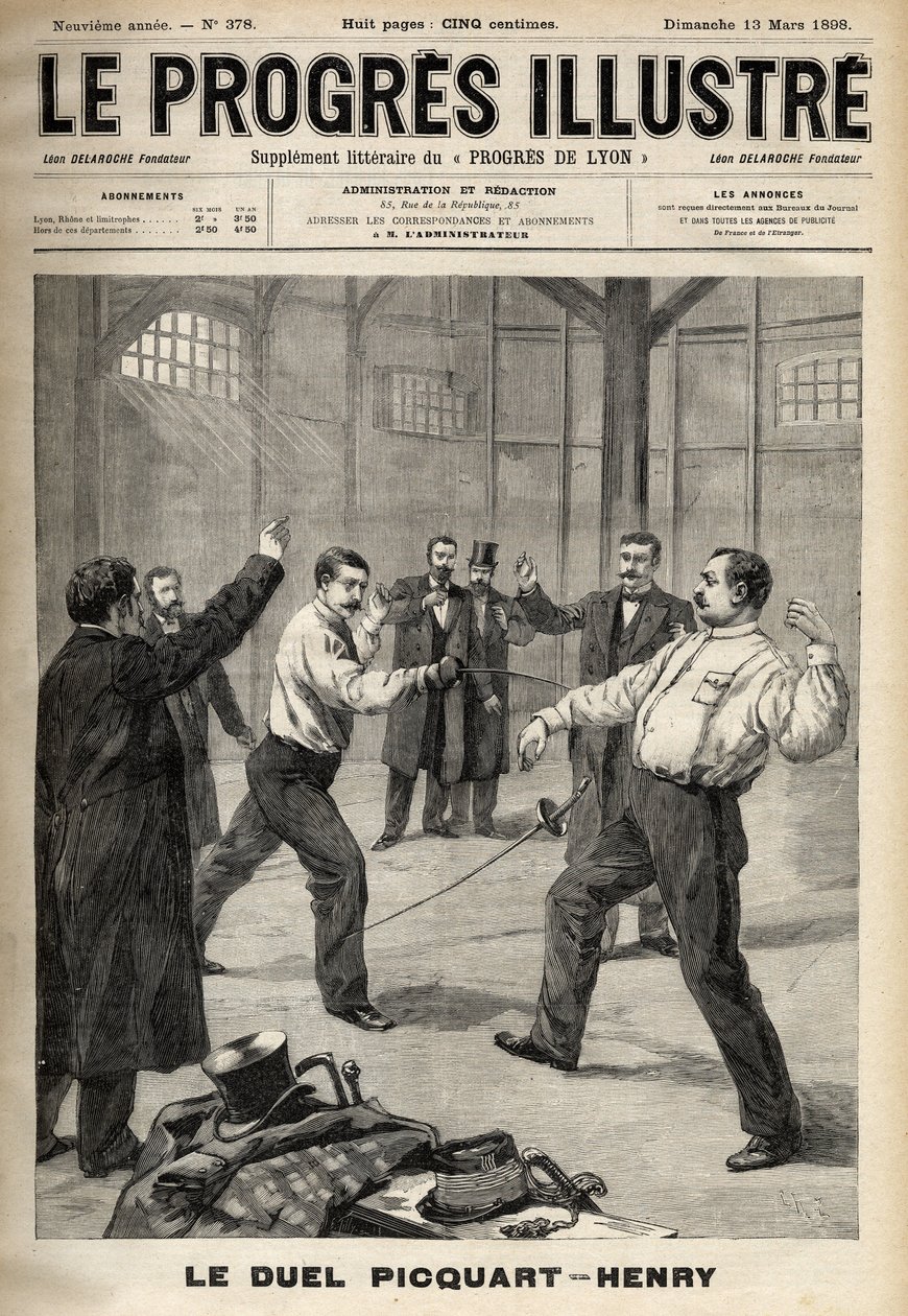 Dreyfus-affaire: Het duel tussen Luitenant-Kolonel Georges Picquart (1854-1914) en Hubert Henry (1846-1898) door Unknown artist