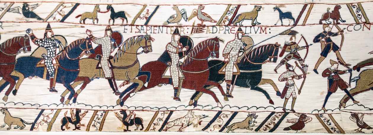 Hertog Willem moedigt zijn troepen aan zich voor te bereiden op de strijd tegen het Engelse leger, Tapijt van Bayeux door Unknown artist