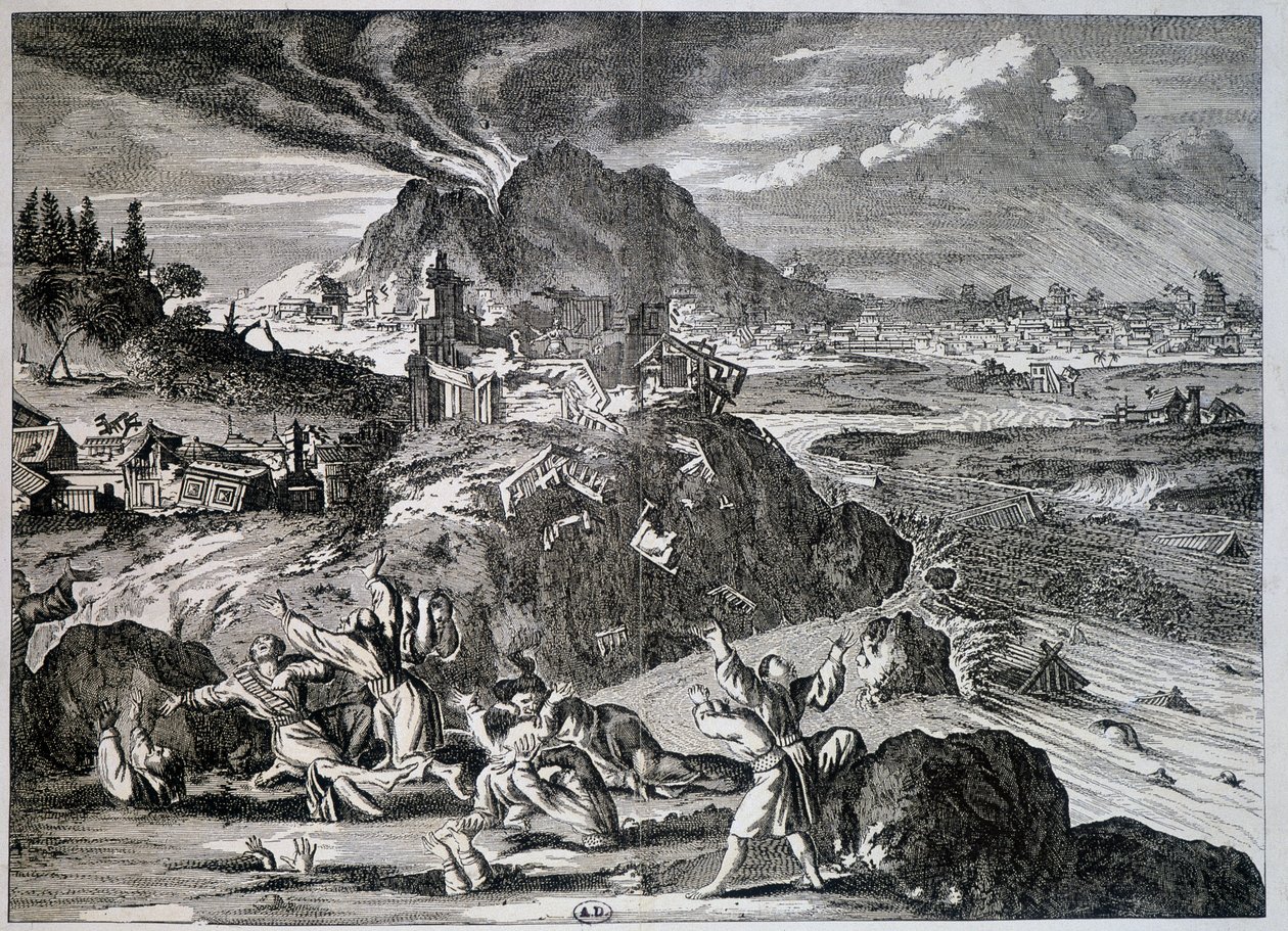 Aardbeving in Tokio in 1650 - gravure door Unknown artist
