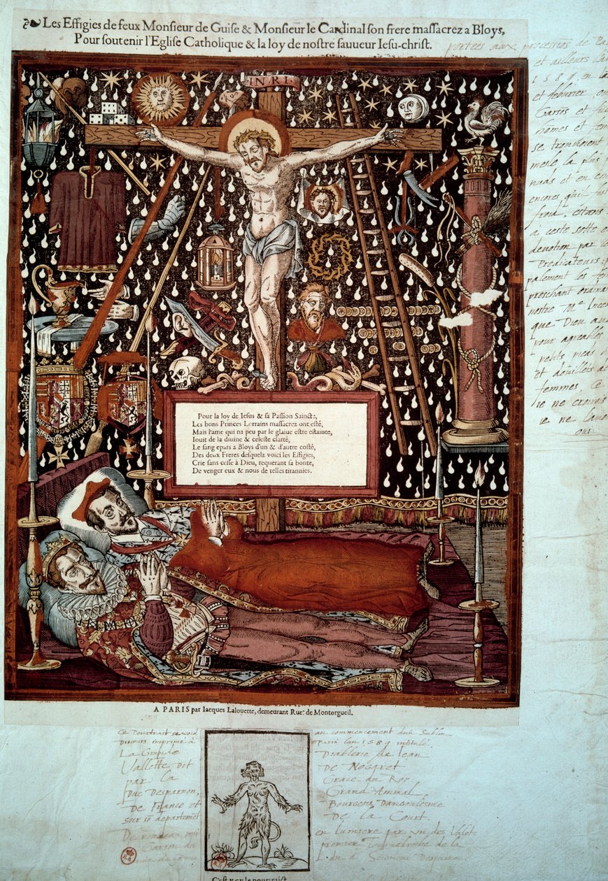 Beeltenissen van Hendrik I van Lotharingen, 3e hertog van Guise (1550-1588) en zijn broer Lodewijk II van Guise, kardinaal van Lotharingen (1555-1588) vermoord in Blois op 23 en 24 december 1588 in opdracht van Hendrik III door Unknown artist