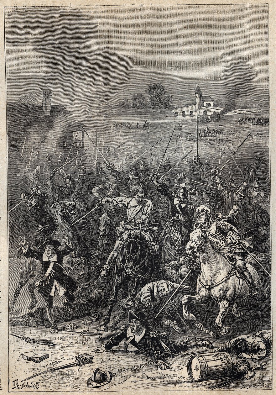 Slachting van de Puriteinen - 19e-eeuwse illustratie voor de historische roman 