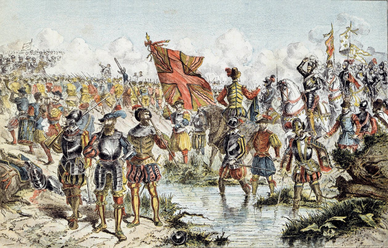 Achtste Religieoorlog (1585-1598): de slag bij Ivry op 14/03/1590 tussen het koninklijke leger van Hendrik IV en de Katholieke Liga door Unknown artist