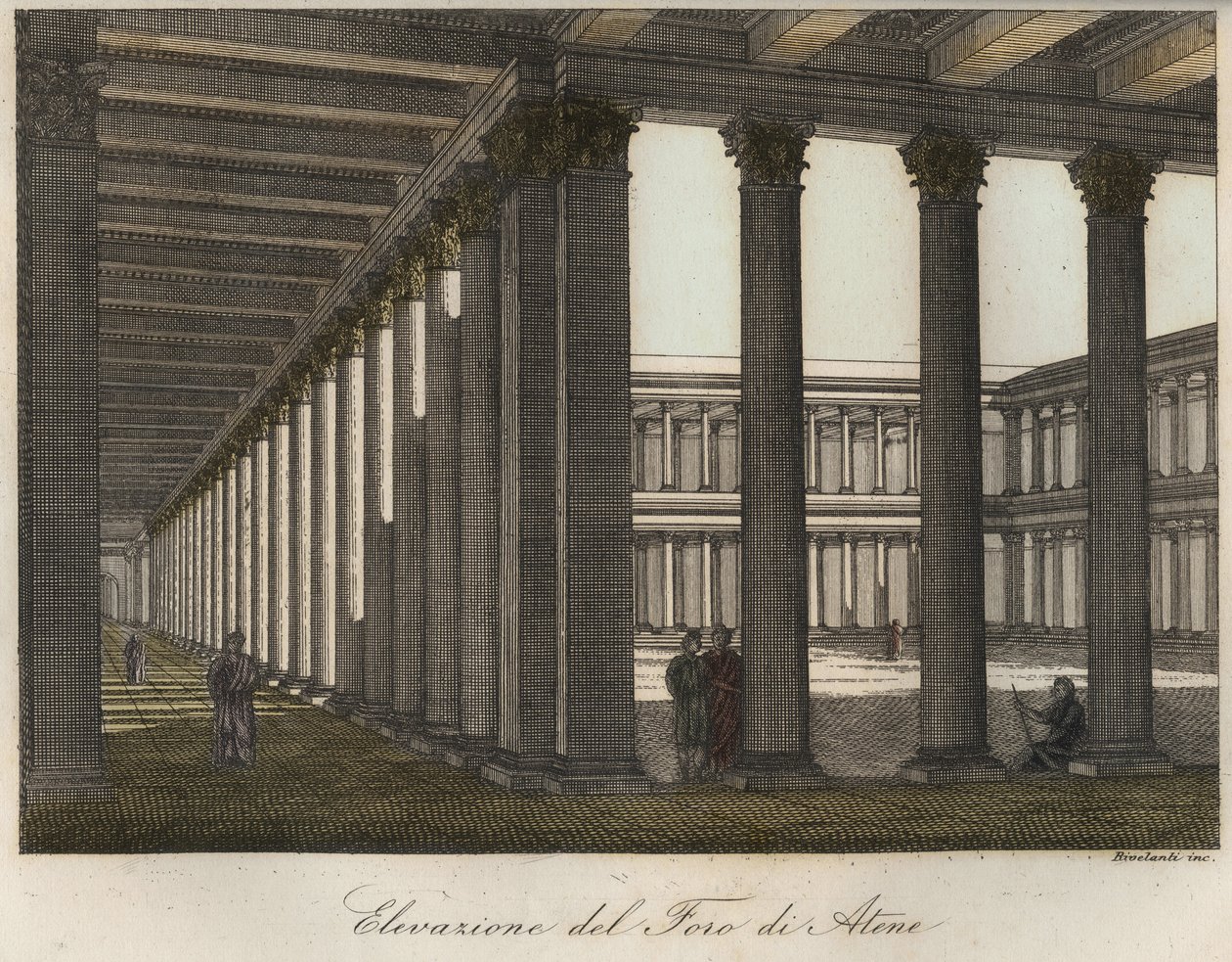 Verhoging van het forum in Athene - gravure uit Usi e Costumi di Tutti i Popoli dell