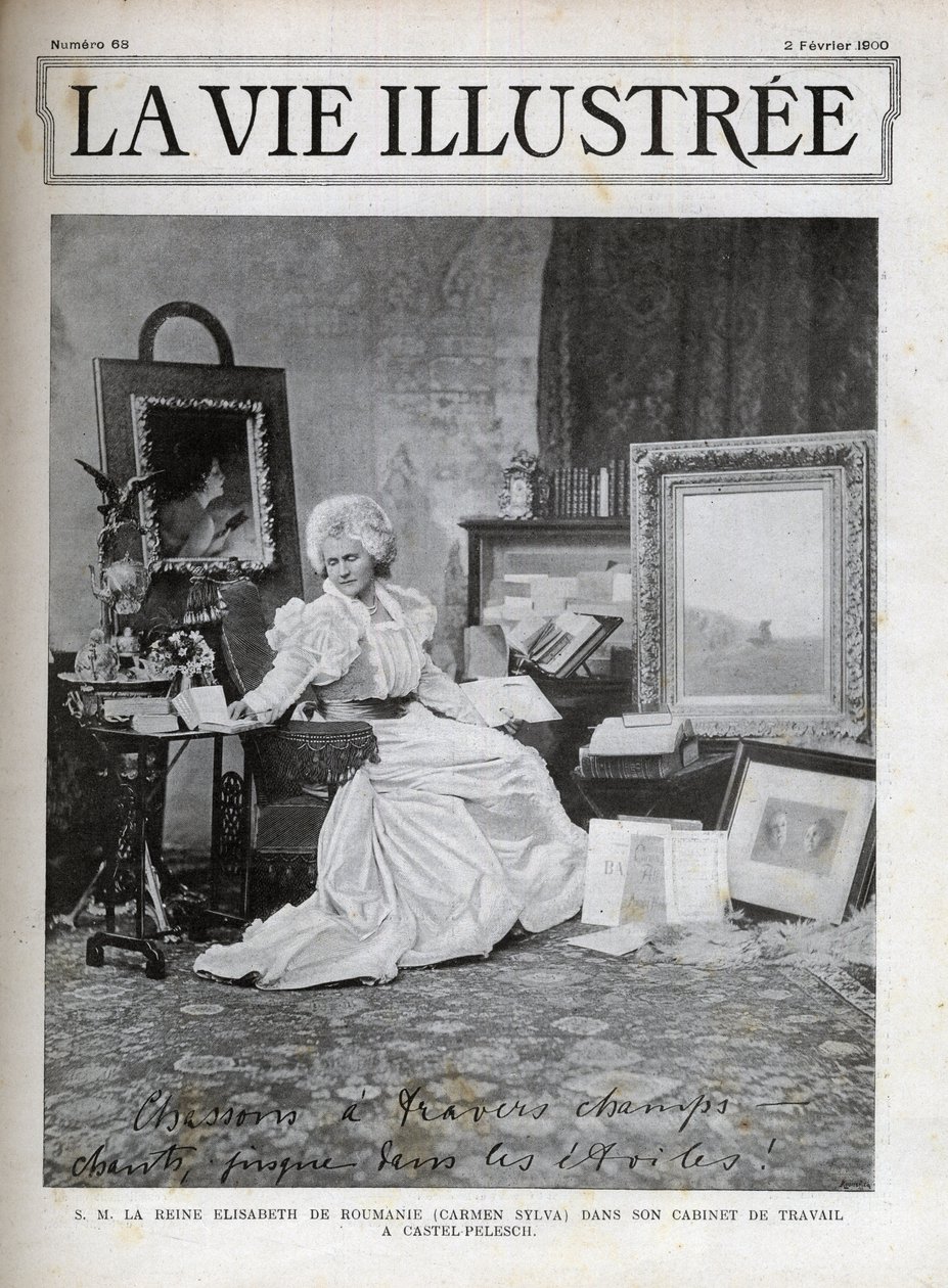 Elisabeth van Wied Koningin-gemalin van Roemenië 1843-1916 - Elisabeth de Wied - Elisabeth Pauline Ottilie Louise de Wied (bekend als de pen van Carmen Sylva), in haar kantoor in Castel Pelesch - omslag van het geïllustreerde leven van 1900 door Unknown artist