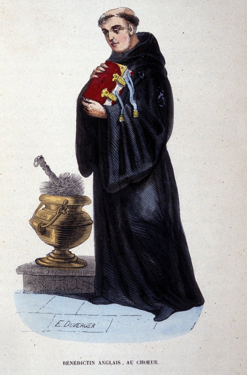 Engelse Benedictijn. Gravure uit een album over religieuze orden, Parijs door Unknown artist