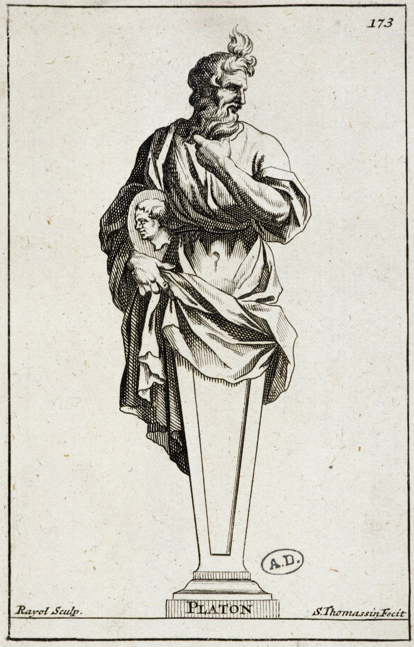 Gravure van een standbeeld van Plato door Unknown artist