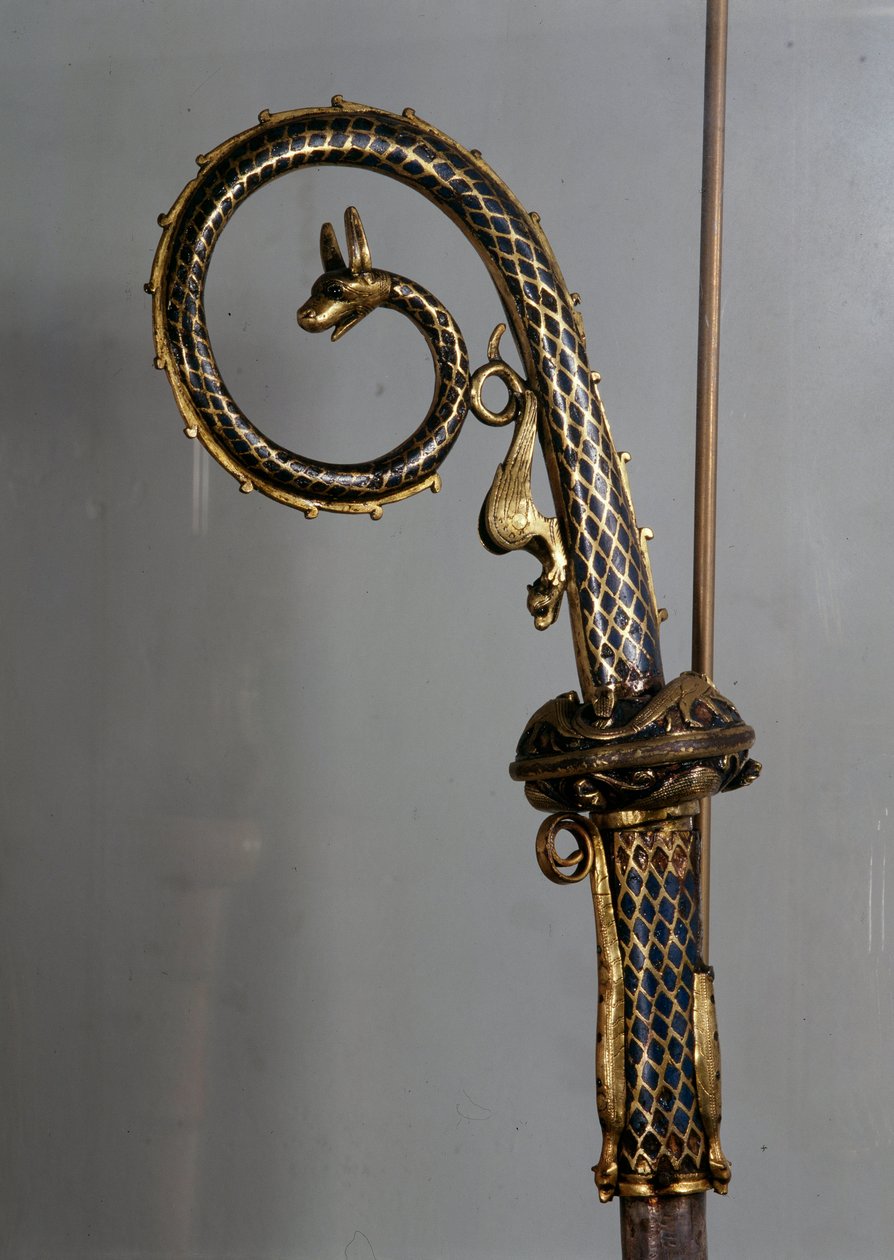 Bisschopsstaf in goud en email (pastorale staf) detail door Unknown artist