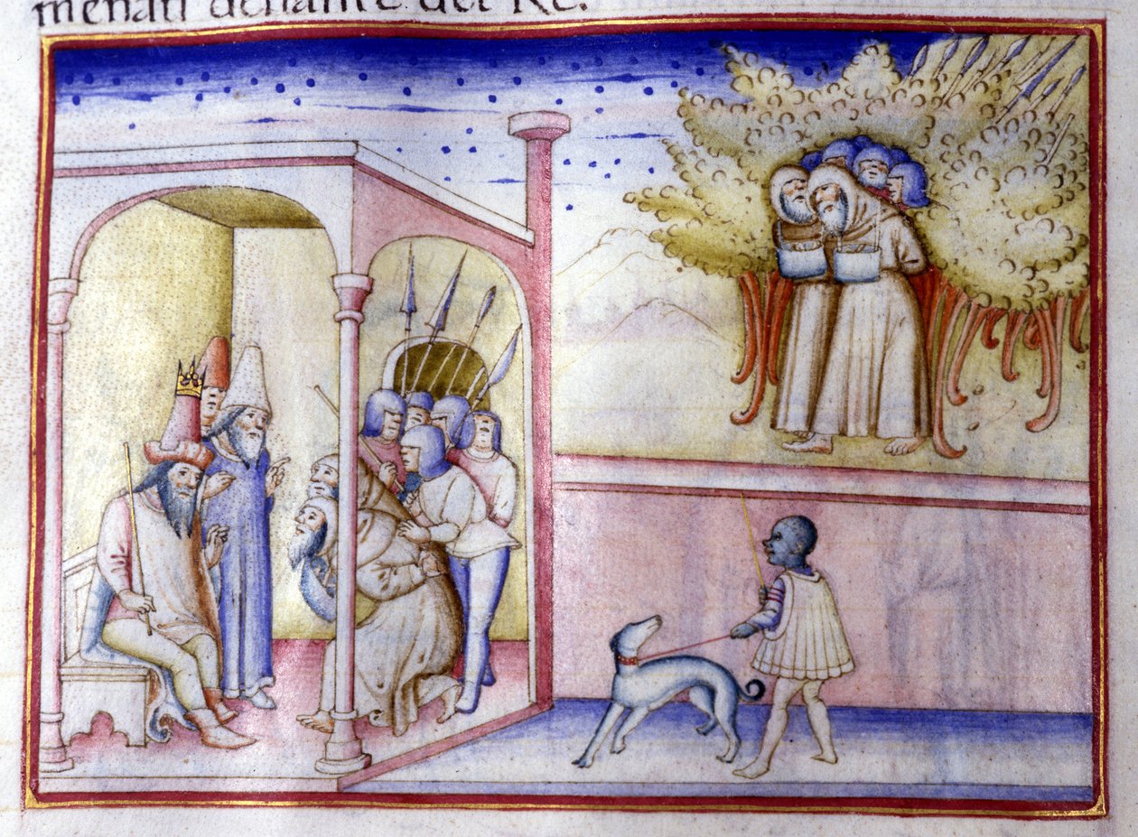 Episode uit het leven van Josafat van Juda (868 v.Chr. - 847 v.Chr.). 14e-eeuws manuscript. Milaan, Bibl, Braidense. door Unknown artist