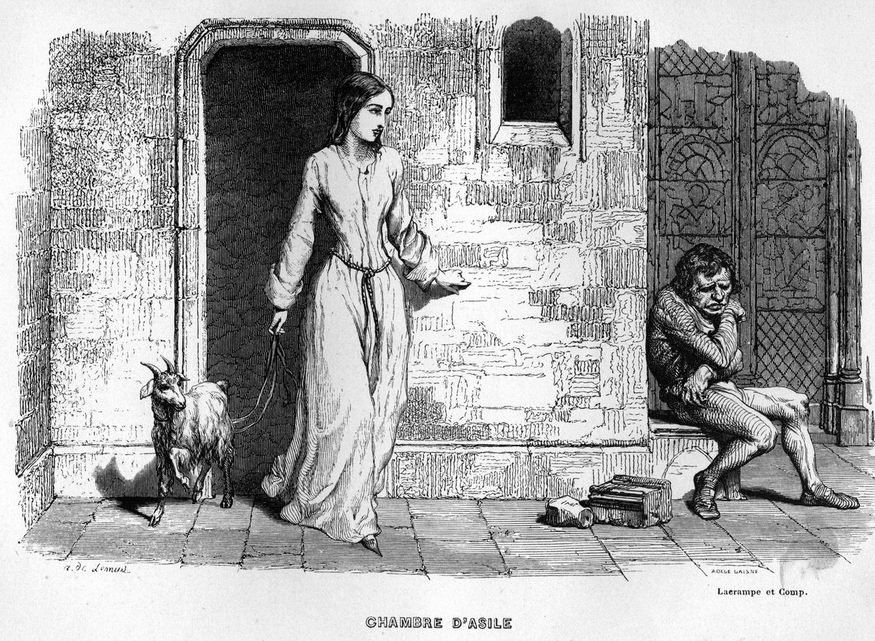 Esmeralda ontmoet Quasimodo - in Notre Dame de Paris. door Unknown artist