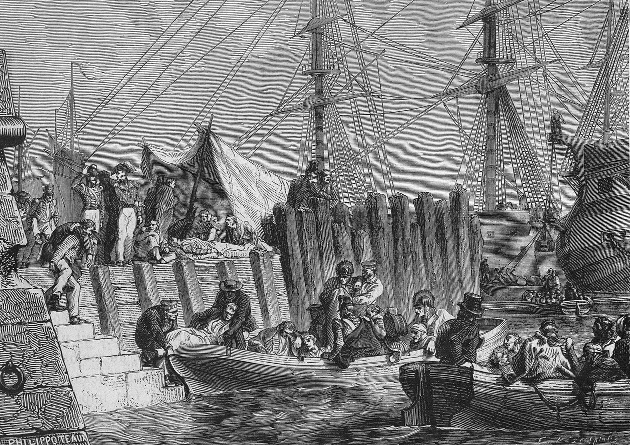 Evacuatie van Flesringe door de Engelsen in 1802: inscheping van de zieken - in 