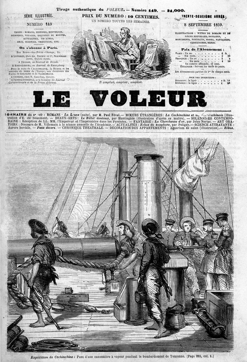 Expeditie naar Cochinchine: brug van een stoomkanonneerboot tijdens het bombardement van Touranne in "De Dief", 8 september door Unknown artist