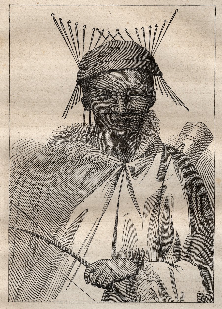 Expeditie naar het binnenland van Zuid-Afrika (1775) door Anders Sparrman (1748-1820): een boschiman (Bochiman of San, inheems in Zuidelijk Afrika) - illustratie uit 