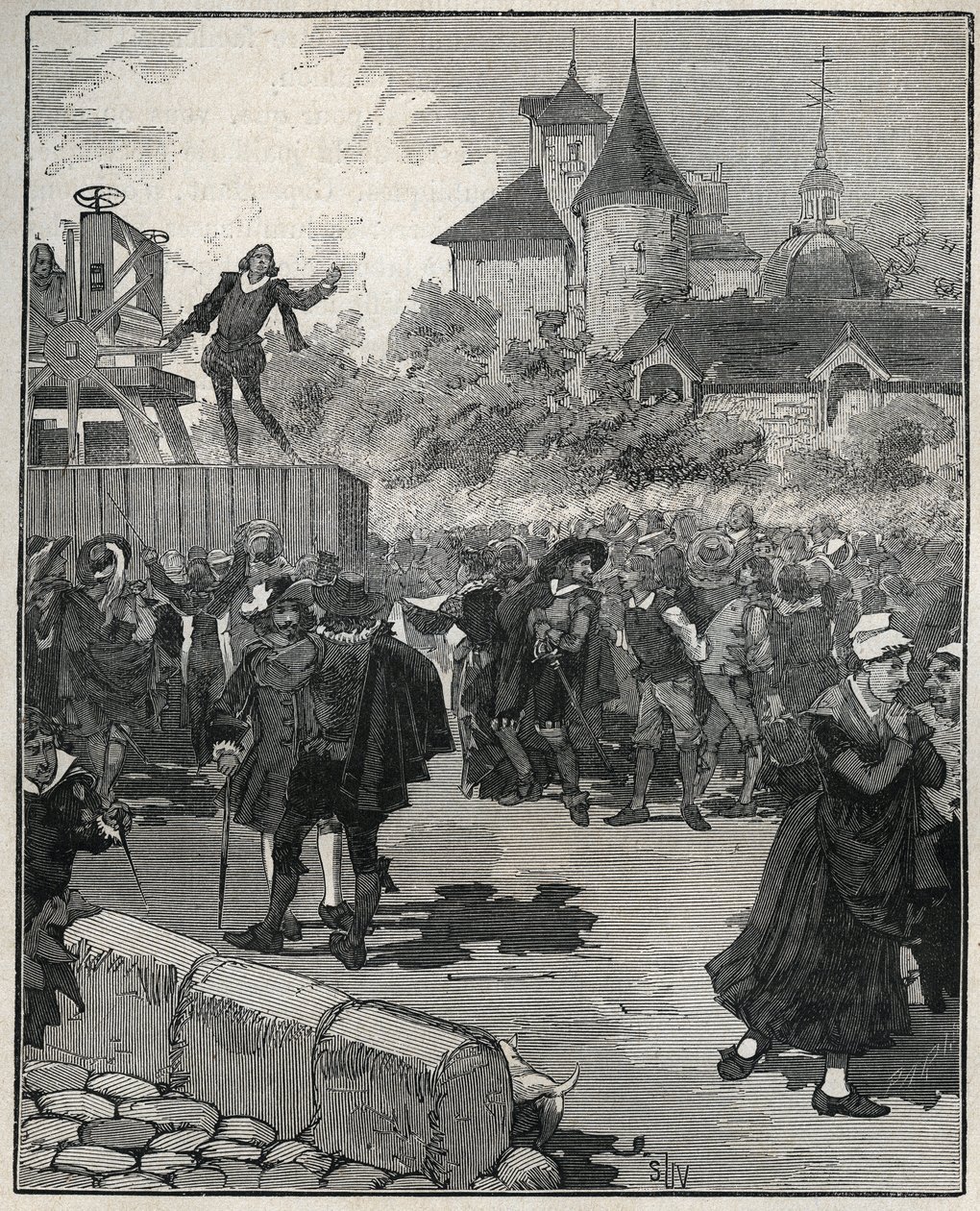 Ervaring met mechanisch munten door Nicolas Briot (Graveur van het Koninkrijk Frankrijk) (1579-1646) in 1616. Gravure uit 1885 in “Les arts et métiers illustrés” door Adolphe BITARD door Unknown artist