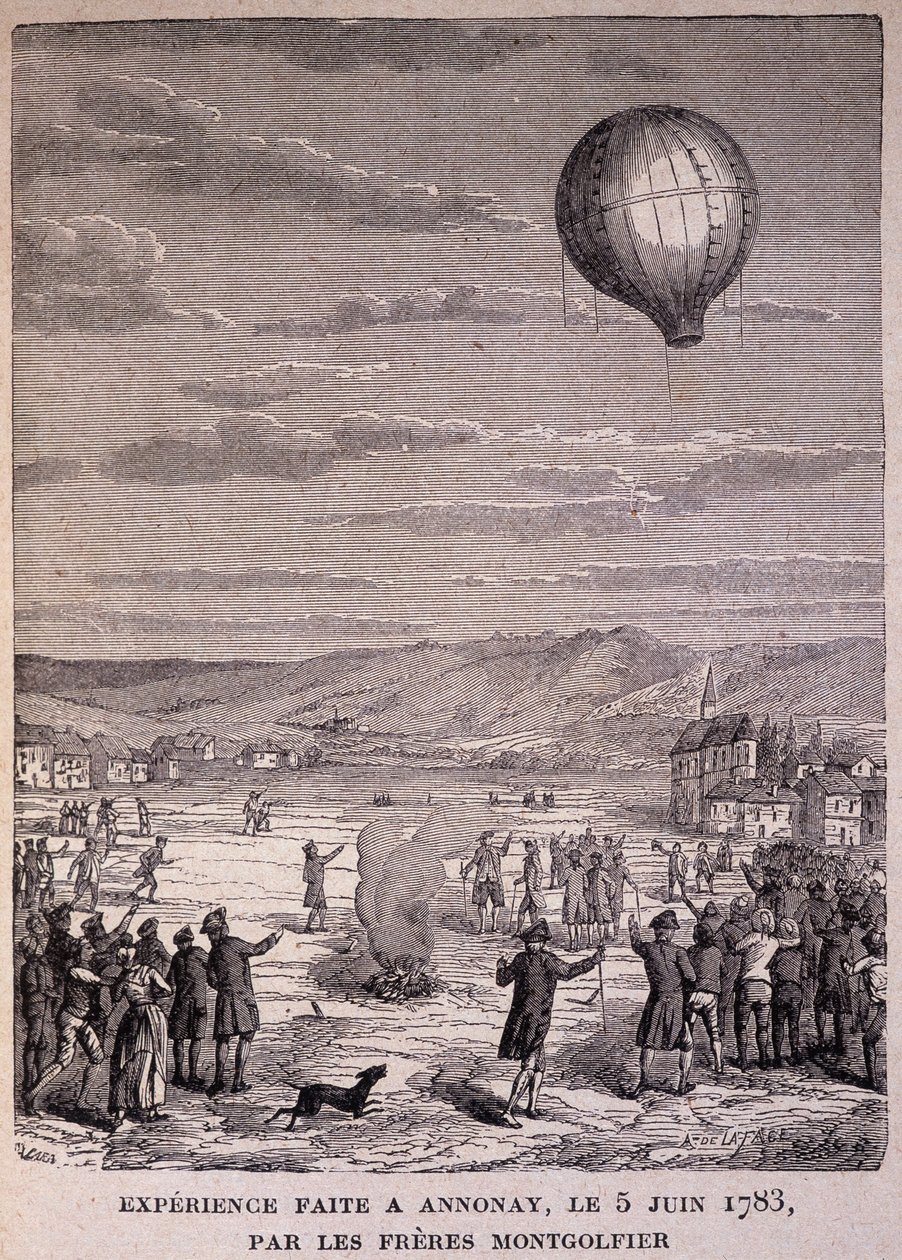 Experiment uitgevoerd in Annonay op 5 juni 1783 door de Gebroeders Montgolfier - in 