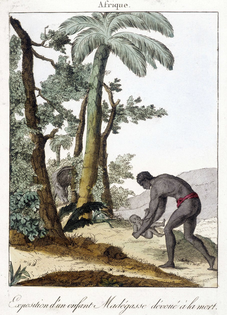 Blootstelling (verlating) van een overleden kind in Madagaskar - gravure 1811 door Unknown artist