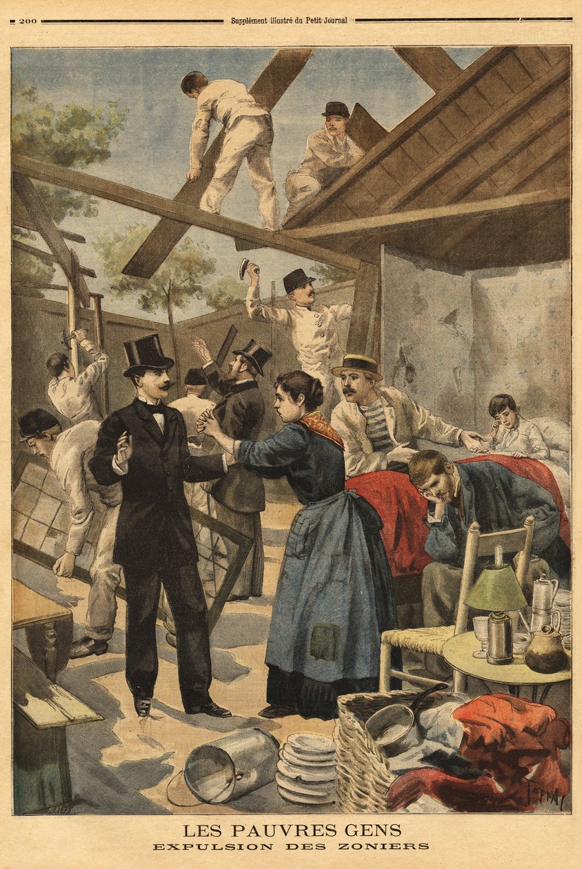 Uitdrijving en element van de barakken opgezet in de militaire zone bij de Gentilly-poort door Unknown artist
