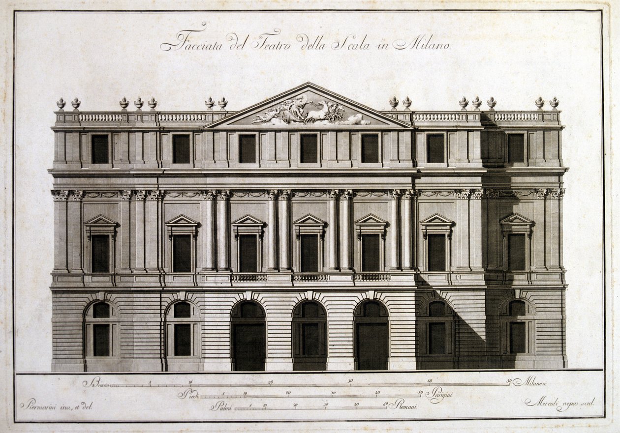 Gevel van het theater alla Scala in Milaan. door Unknown artist