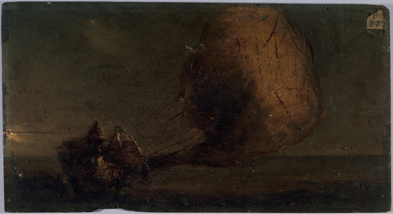 Vallende luchtpost, ca. 1860 (olieverf op hout) door Unknown artist