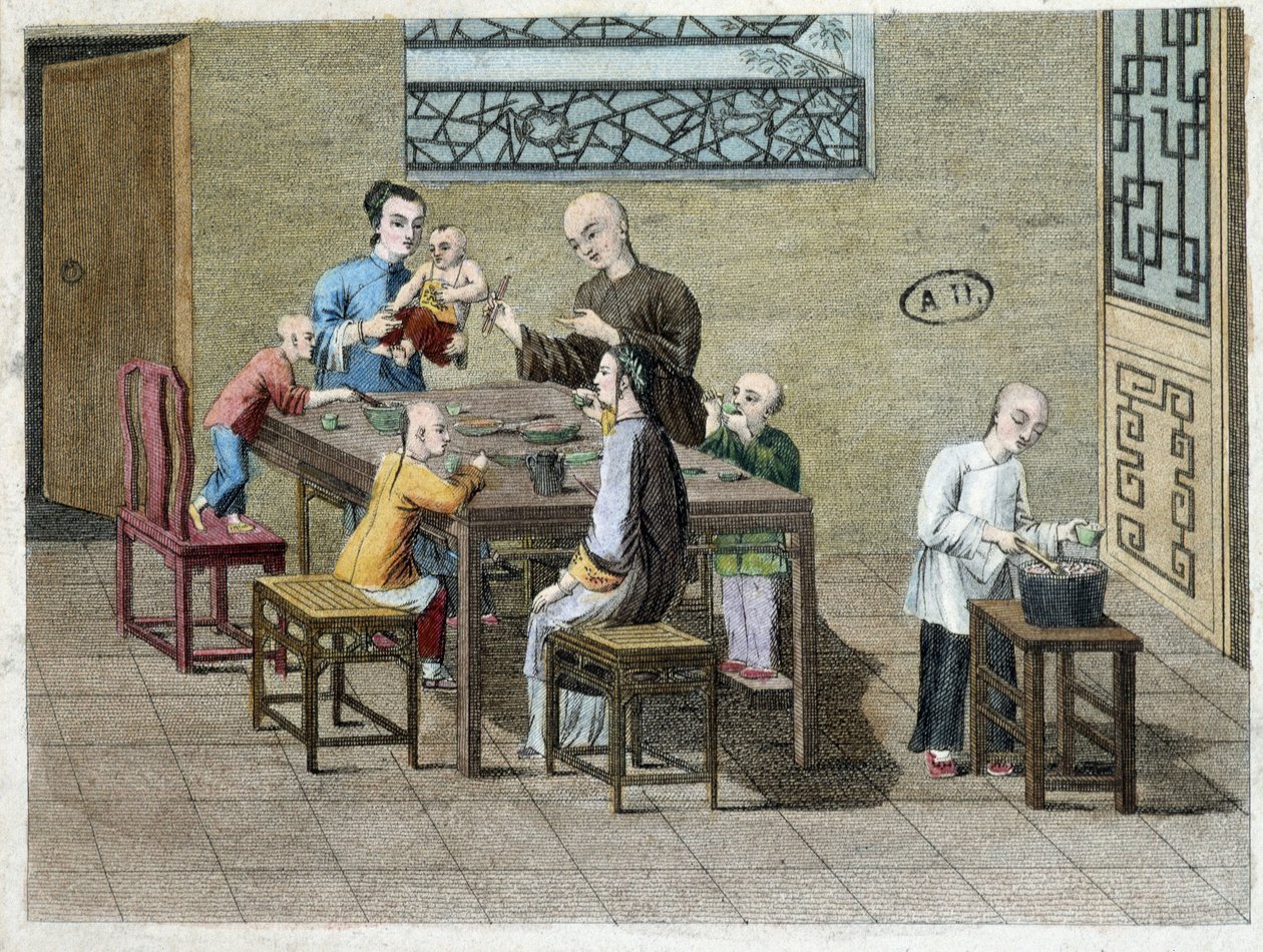Familie maaltijd in China in de 19e eeuw door Unknown artist