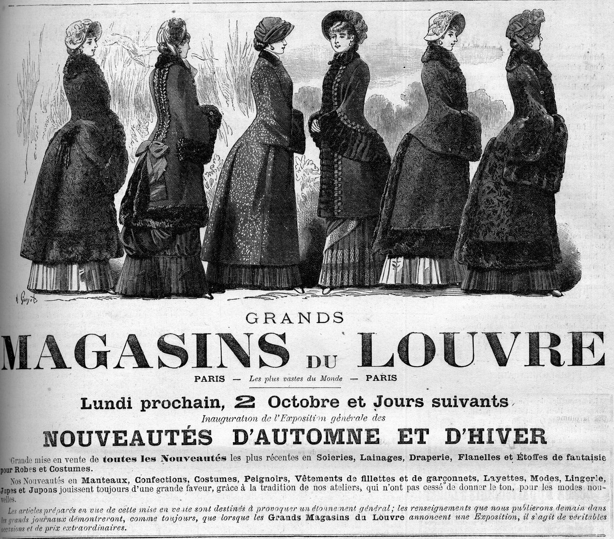 Damesmode 19e eeuw: advertentie voor de warenhuizen van het Louvre door Unknown artist