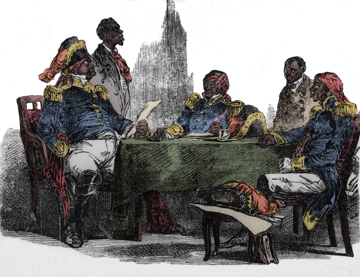 Faustin Soulouque (1782-1867) alias Faustin I, Keizer van Haïti van 1847 tot 1859, afgebeeld op een bijeenkomst. Gravure uit 