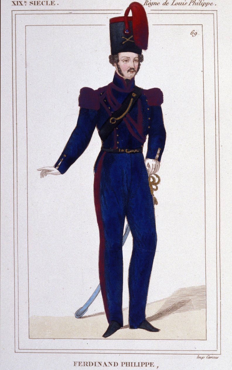 Ferdinand Philippe (Ferdinand-Philippe) Louis, Hertog van Chartres, daarna Hertog van Orléans (1810-1842). Franse Prins, zoon van Koning Louis Philippe I (Louis-Philippe) van Frankrijk. Gravure uit 1850 door Unknown artist