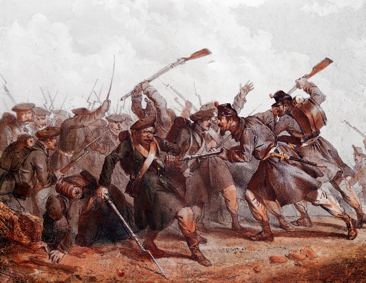Gevecht tussen het Russische leger en de Engels-Ottomaanse-Franse coalitie door Unknown artist