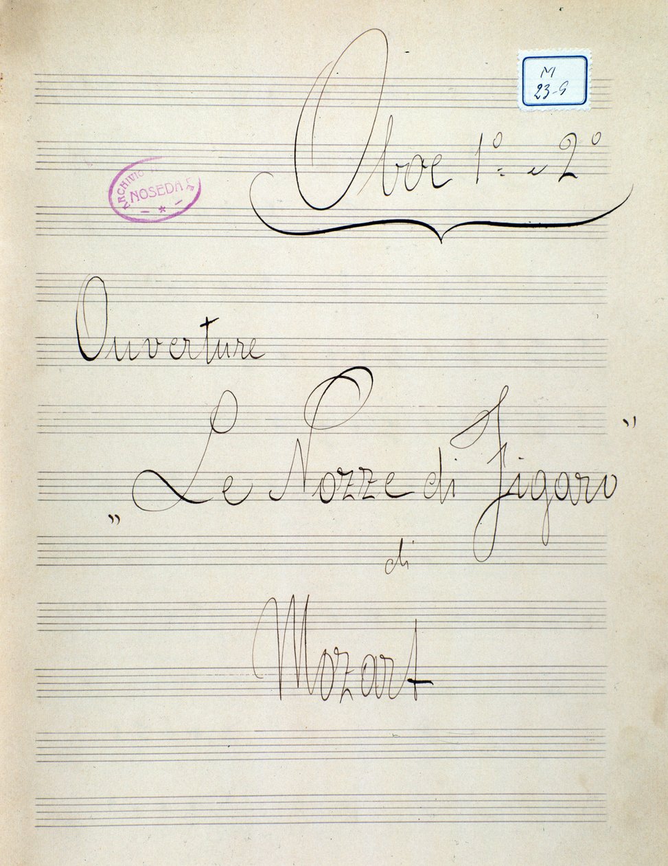 Eerste pagina van bladmuziek voor hobo van Le nozze di Figaro, opera door Mozart (19e eeuw) door Unknown artist