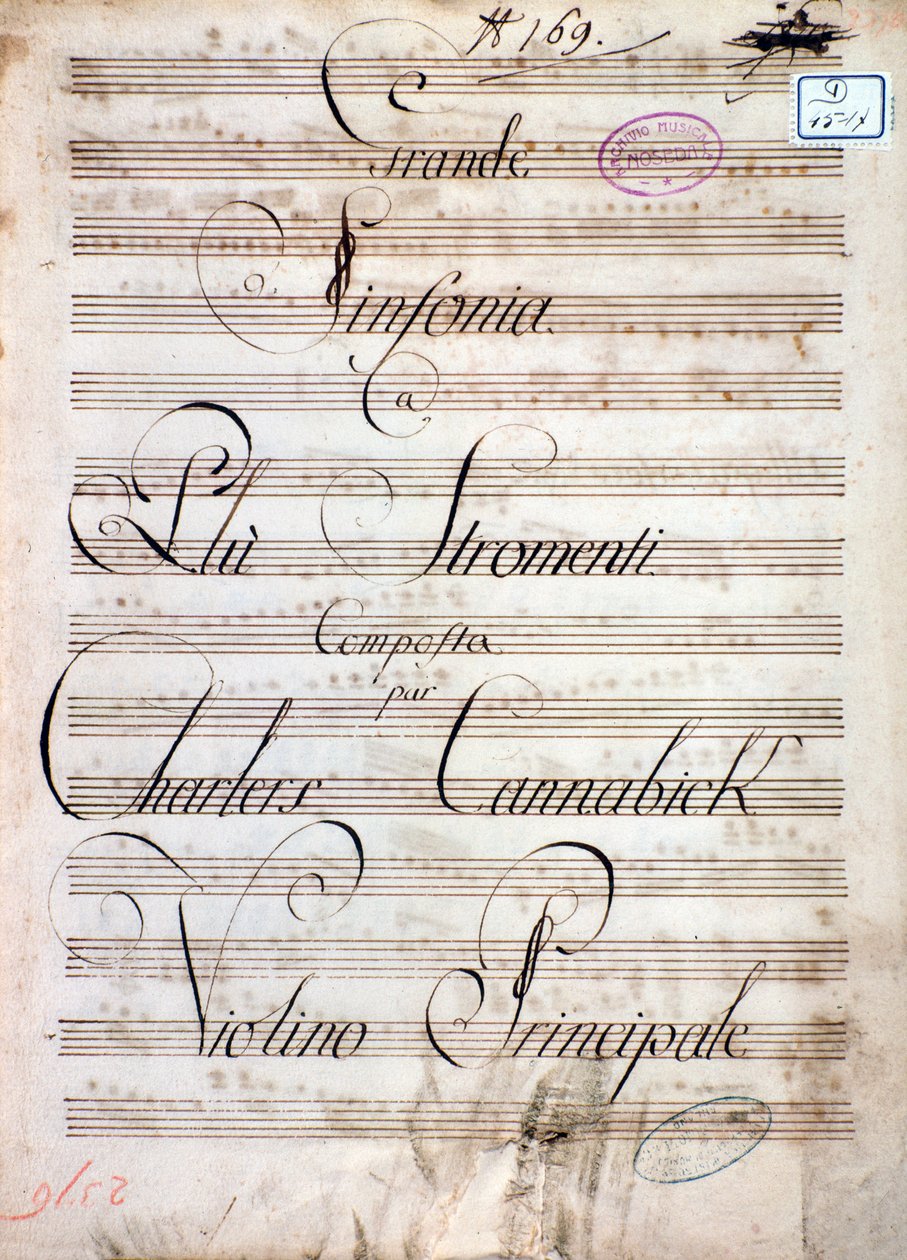 Eerste pagina van bladmuziek van de Grote Symfonie (Op. 8) door Carl August Cannabich door Unknown artist
