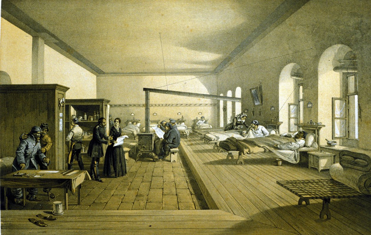 Florence Nightingale (1820 - 1910) in een ziekenhuis in Scutari in Turkije rond 1855 door Unknown artist